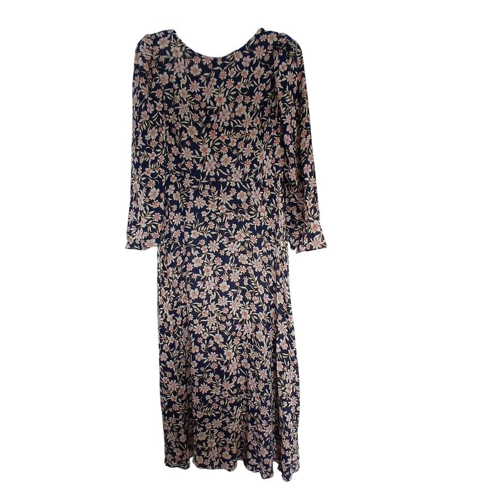 Rachel Pally Navy Floral Dress Long Sleeve V Neck Size M‎ Rayon
